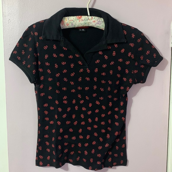 3/25$ Goth sculls polo tee red - Picture 1 of 5
